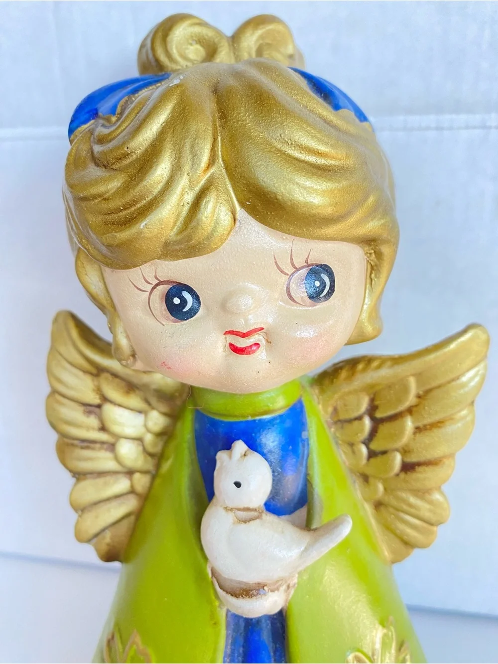 Holt Howard Christmas Angel Girl Green Dress and Bird Vintage Figurine